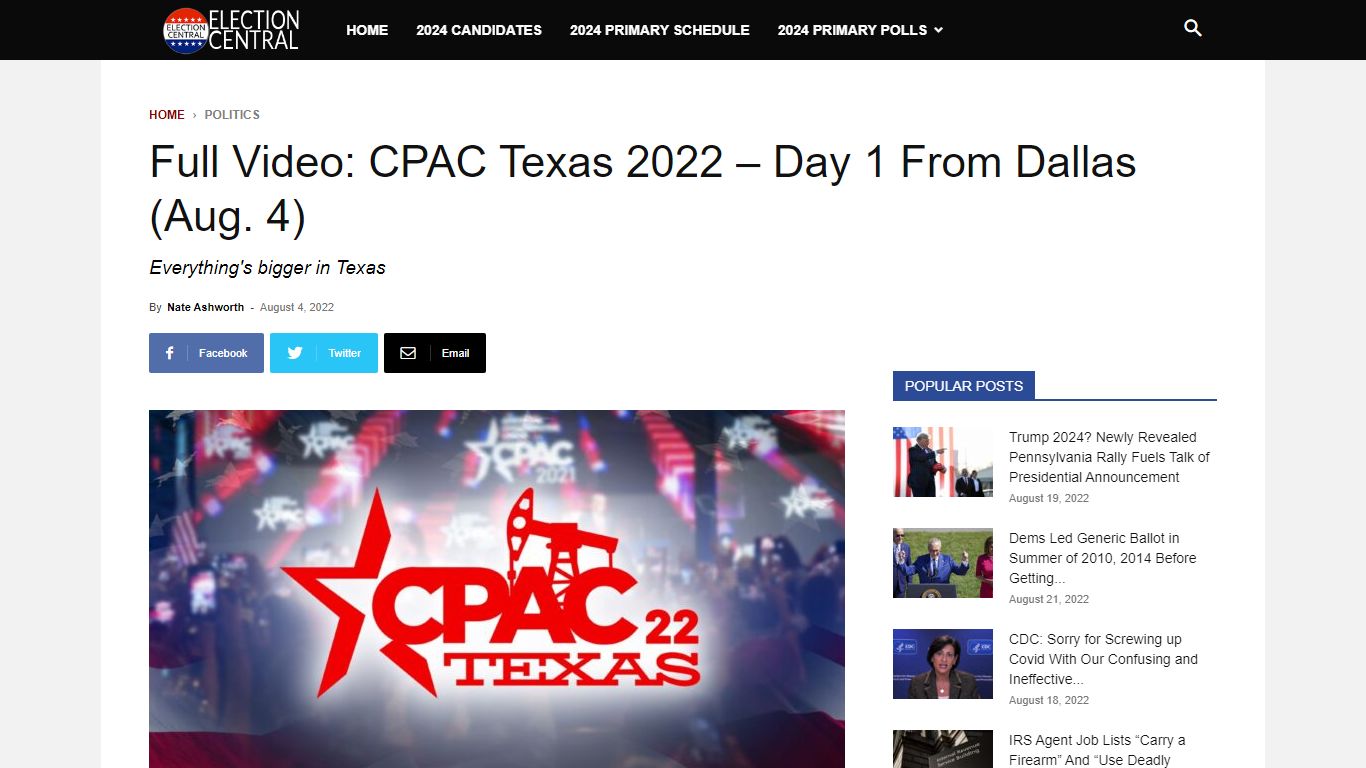 Full Video: CPAC Texas 2022 – Day 1 From Dallas (Aug. 4)